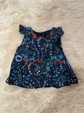 Jacadi Girls Navy Floral Ruffle Sleeve Top Size 3